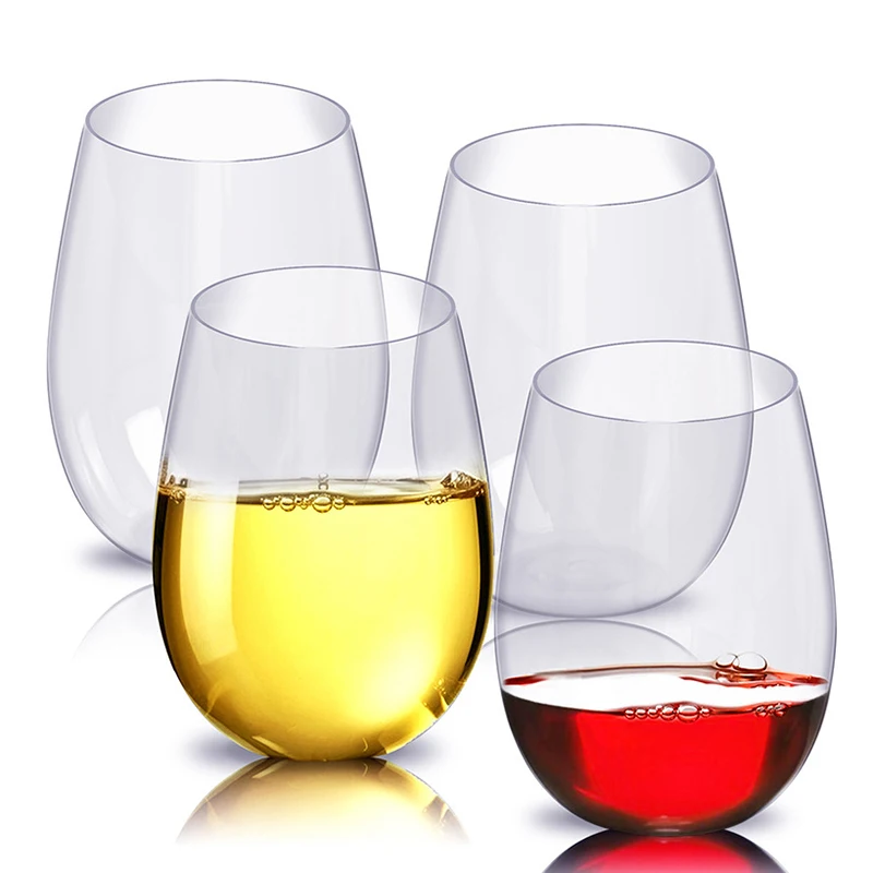 4Pcs Plastic 2/ Shatterproof Wine Glass Unbreakable Pet Red Wine Tumbler Glasses Cups Reusable Transparent Fruit Juice Beer Cup