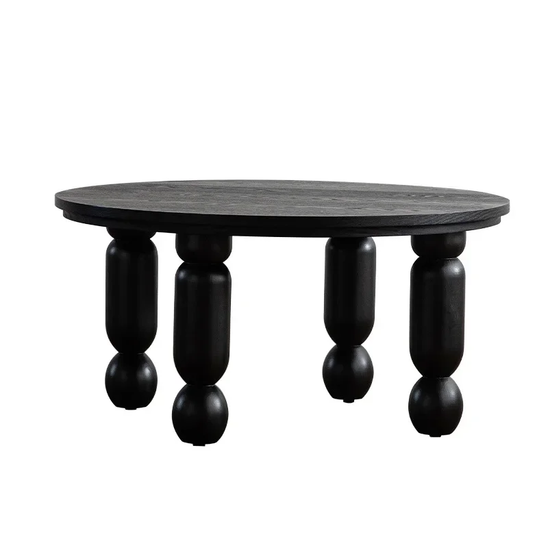 

Wabi Sand wind solid wood living room small round table black size combination round table Internet celebrity home balcony smal