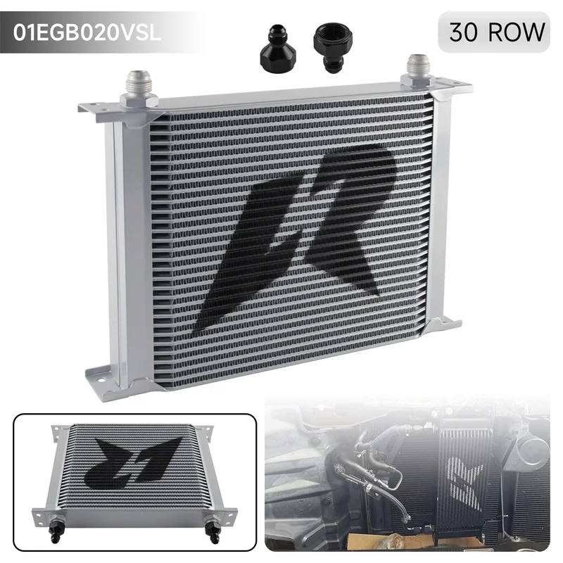 30 Row AN8 Stacked Plate Oil Cooler AN6 Adapter Transmission Engine Aluminium Radiator Universal