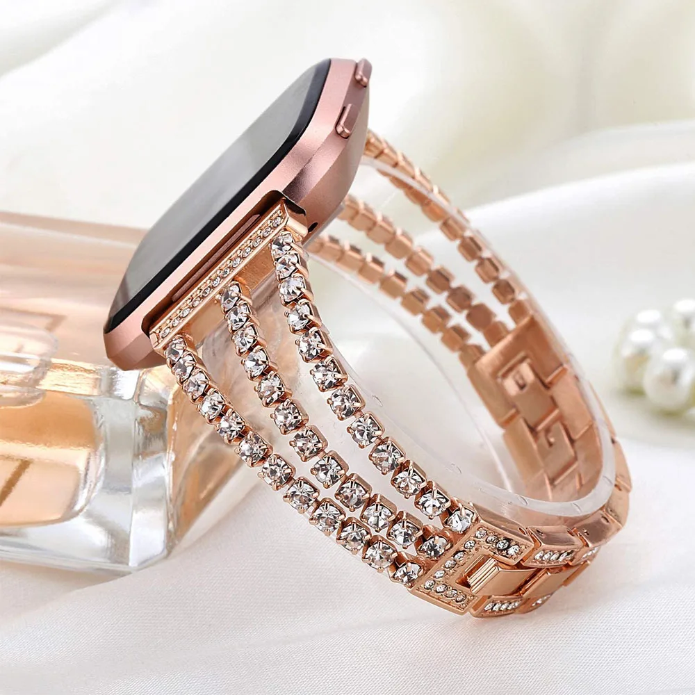 Slim Dây Đeo Tay Fitbit Cảm Giác Ban Nhạc Dressy Kim Loại Vòng Tay Bling Fitbit Versa 2/3/Lite Dây Trang Sức phụ Nữ Dây Đeo Sang Trọng