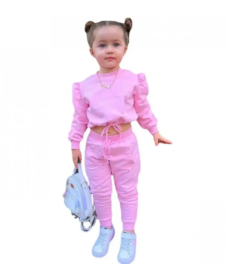 Autumn and Winter New Children\'s Set Multi Color Sports Long Sleeve Solid Color Sweet Fashion Hoodie Set for 1-8 Years