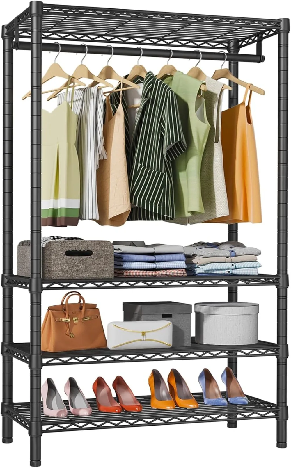 Wire Garment Rack 4 Tiers Heavy Duty Clothes Rack for Hanging Clothes Large Clothing Rack Freestanding Closet with Hanging Rod