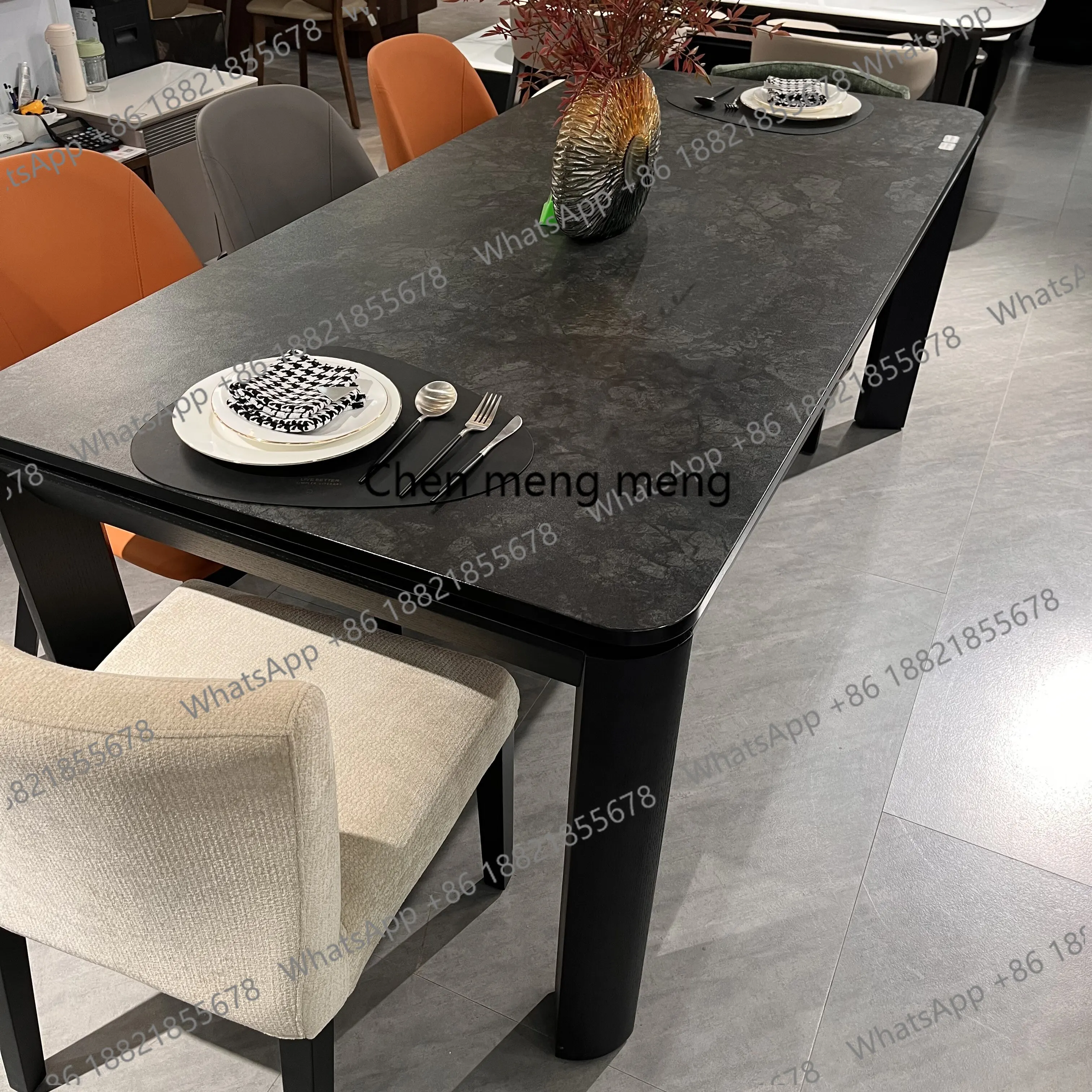 Italian minimalist style medium ancient solid wood turquoise dining table and chair combination rectangular modern simplicity