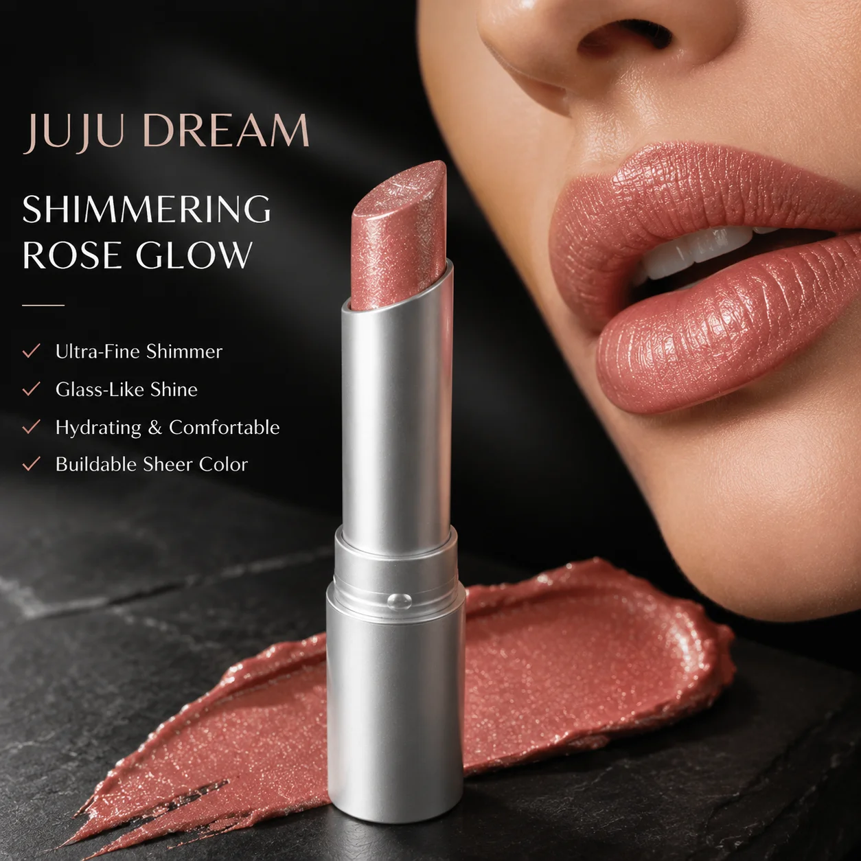 JUJU DREAM Shimmer Nude Lipstick Long Lasting Moisturizing Glossy Lip Makeup Waterproof Non-stick Cup Beauty