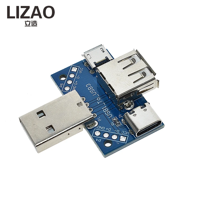 LIZAO USB Head Adapter Board, Multi-Interface USB A/Micro USB/Type-C Converter Module, DC 5V Extension Cable Interface Board