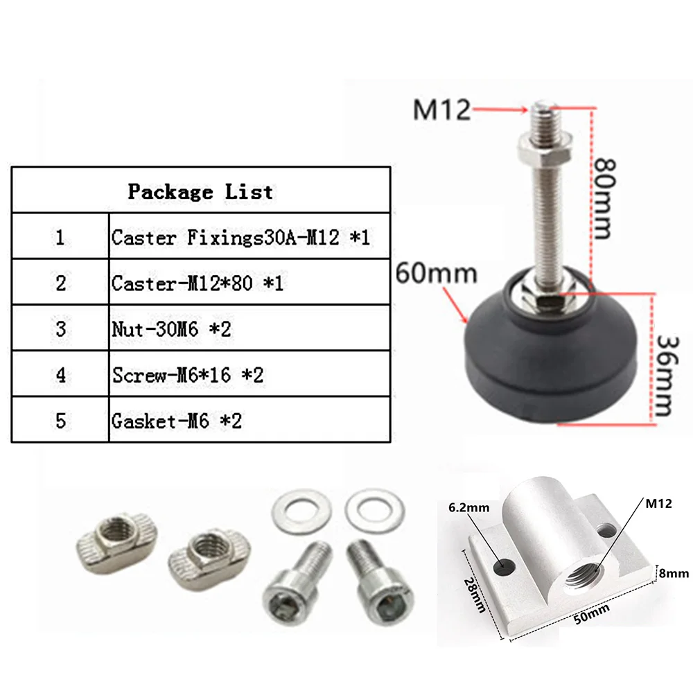1 Set Universal Wheel Fixing Set Caster Wheel Connector Plated Fixed Extruded Corner Code for 2020 3030 4040 Aluminum Profile
