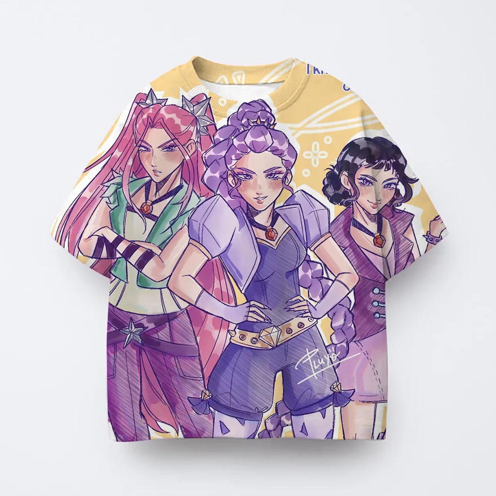 

2025 Kpop witch hunting group T-shirt summer youth short sleeved sports T-shirt for boys and girls aged 3-14 clothing