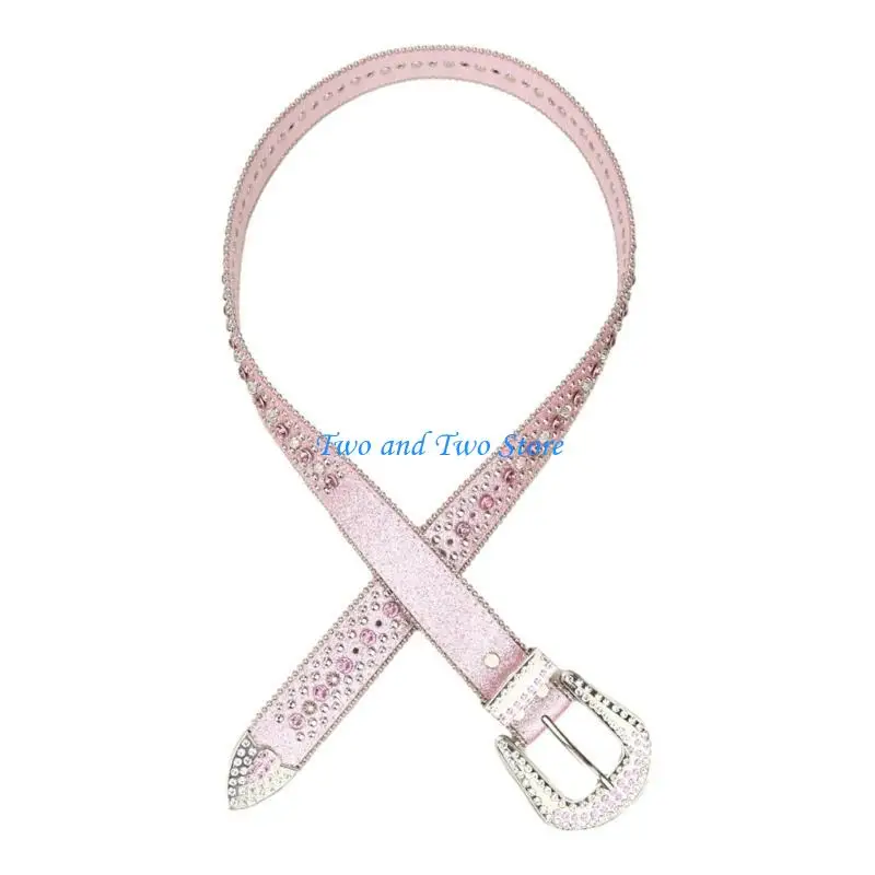 HX6F الكبار حزام خصر لامع فاخر دبوس مشبك حزام خصر قابل للتعديل طول Y2K حجر الراين حزام خصر لملهى ليلي #2