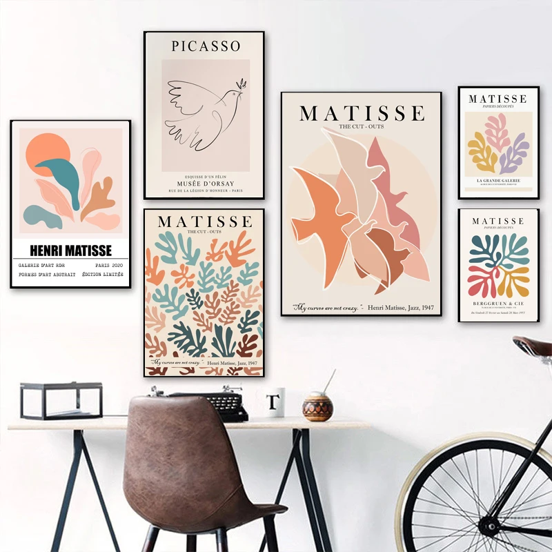 

Matisse Picasso Coral Abstract Line Woman Cat Bird Gallery Wall Art Prints Poster Canvas Painting Pictures For Living Room Decor