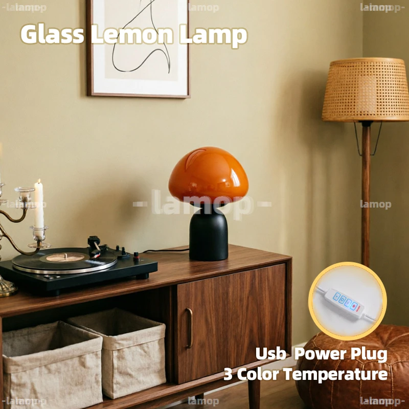 Glass Subtle‑Aura Rounded‑Arched Fruit‑Shade Bell‑Can Base Table Lamp Boho‑Laid‑Back Casual 3 Tone Gentle Glow Living Side Shelf
