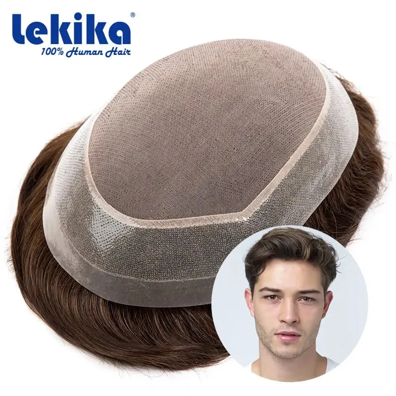 

Toupee Mono & Soft PU Natural 100% Human Hair Toupee Man Wig Prosthesis Lace PU Base Breathable System Wig For Men