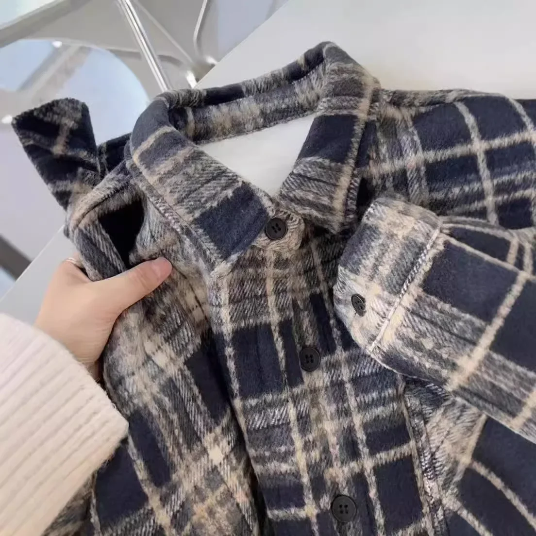 الرجعية الأمريكية النبيذ الأحمر نحى منقوشة قميص سترة المرأة الخريف الشتاء فضفاضة تنوعا منتصف طول زر متابعة أعلى