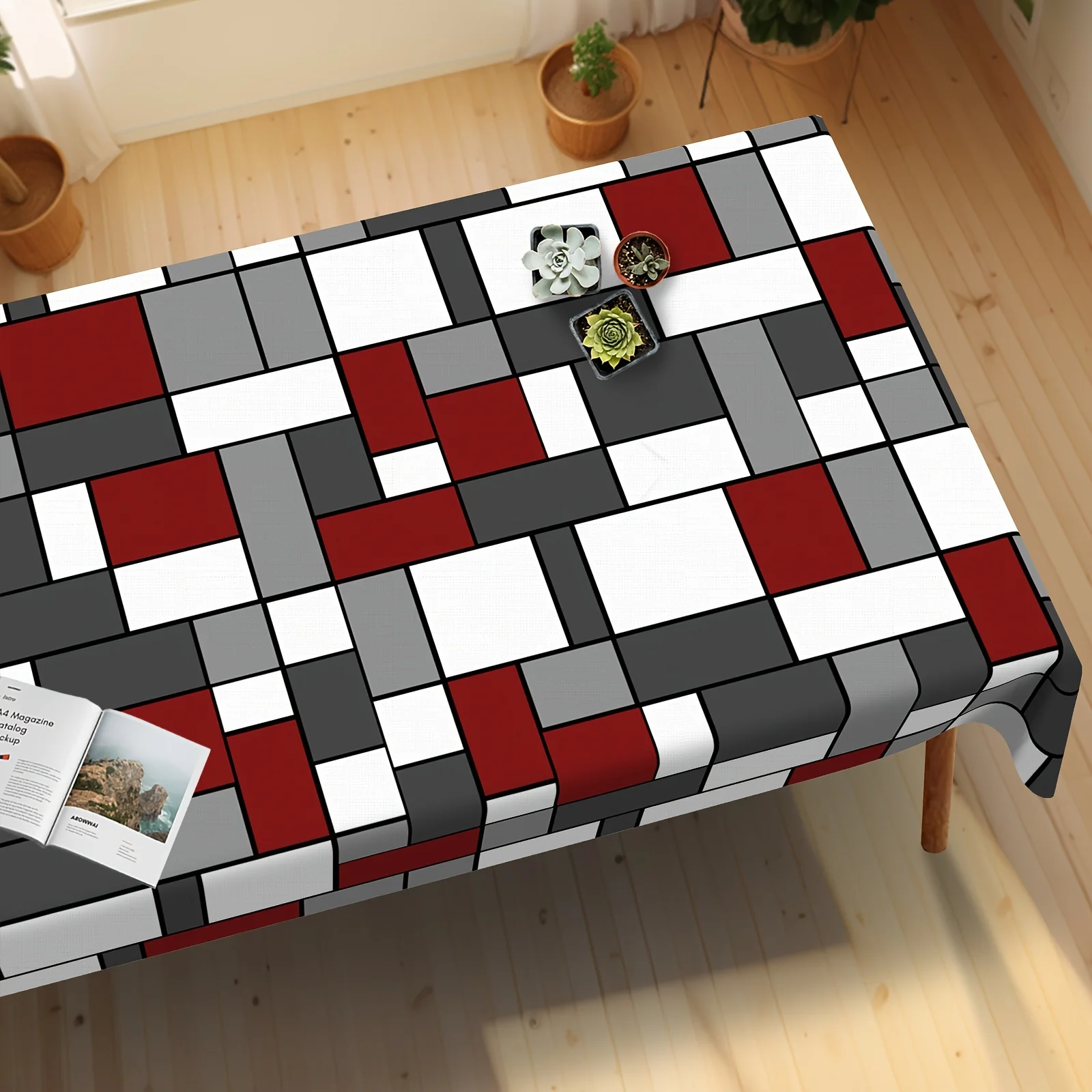 One round rectangular tablecloth, abstract geometric pattern tablecloth, table decoration, colorful tableclothzyc