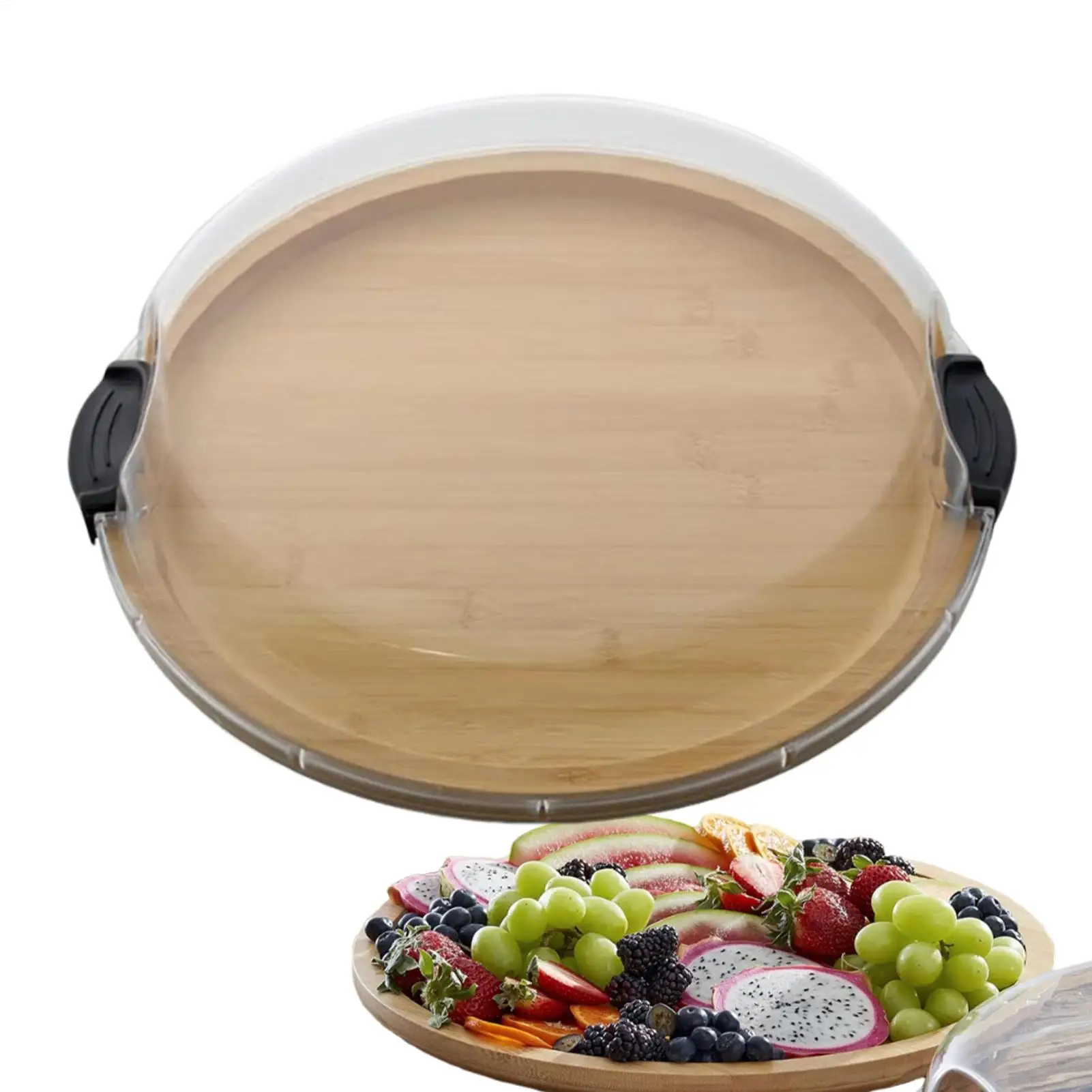 

Portable Round Serving Boards with Lid Charcuterie Boards Wooden Food Platter for Party Christmas Restaurant Picnic Holiday Pool