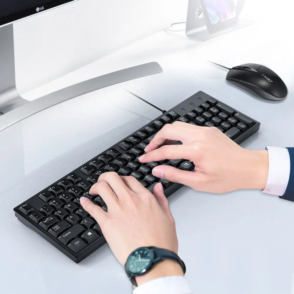 T-wolf TF500 Wired Keyboard and Mouse Combo USB Ergonomic Waterproof 1000 DPI Office Gaming Set for PC Laptop 3