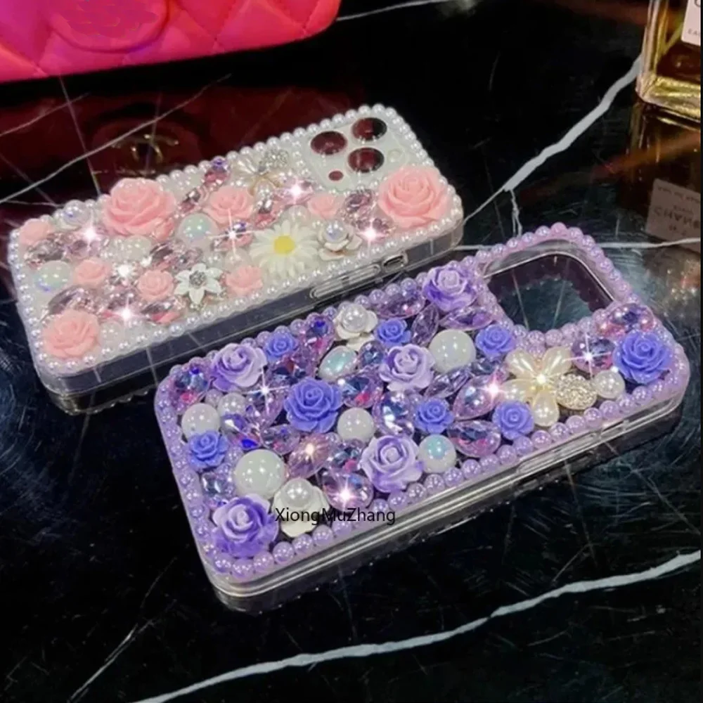 Fashion Handmade Full Bling Diamond Pearl Flower Case Custom for OPPO Reno 11 Pro 11 11F 10 Pro Plus 9 9Pro Reno 8T 8 Lite 7Lite