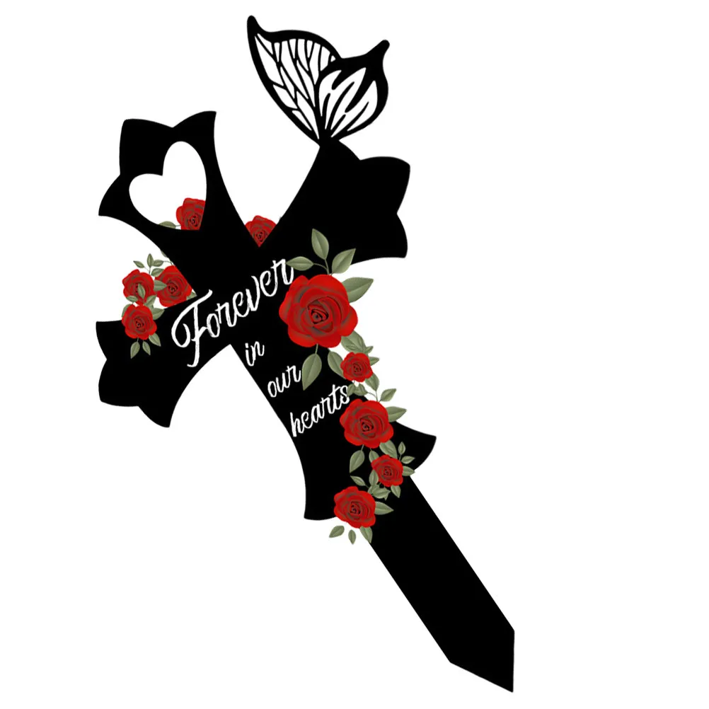 Metal Cross Garden Stake Cemetery Memorial Cross Stake Grave Marker Outdoor Grave Decoration Graves Cemetery Decorations