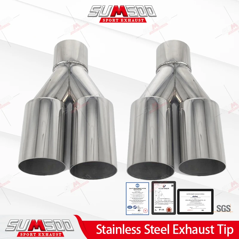 1 قطعة المزدوج الفضة الفولاذ المقاوم للصدأ اكسسوارات السيارات العالمي السيارات السيارات العادم تلميح أنبوب نهاية مزدوجة للديكور المعدل