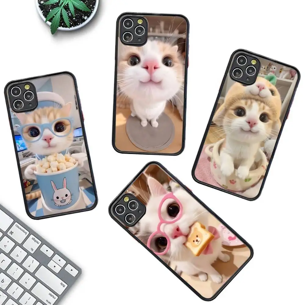 

Funny Cute Cat Phone Case for iPhone 14 11 12 13 Mini Pro Max 8 7 Plus X XR XS MAX Translucent Matte Cover