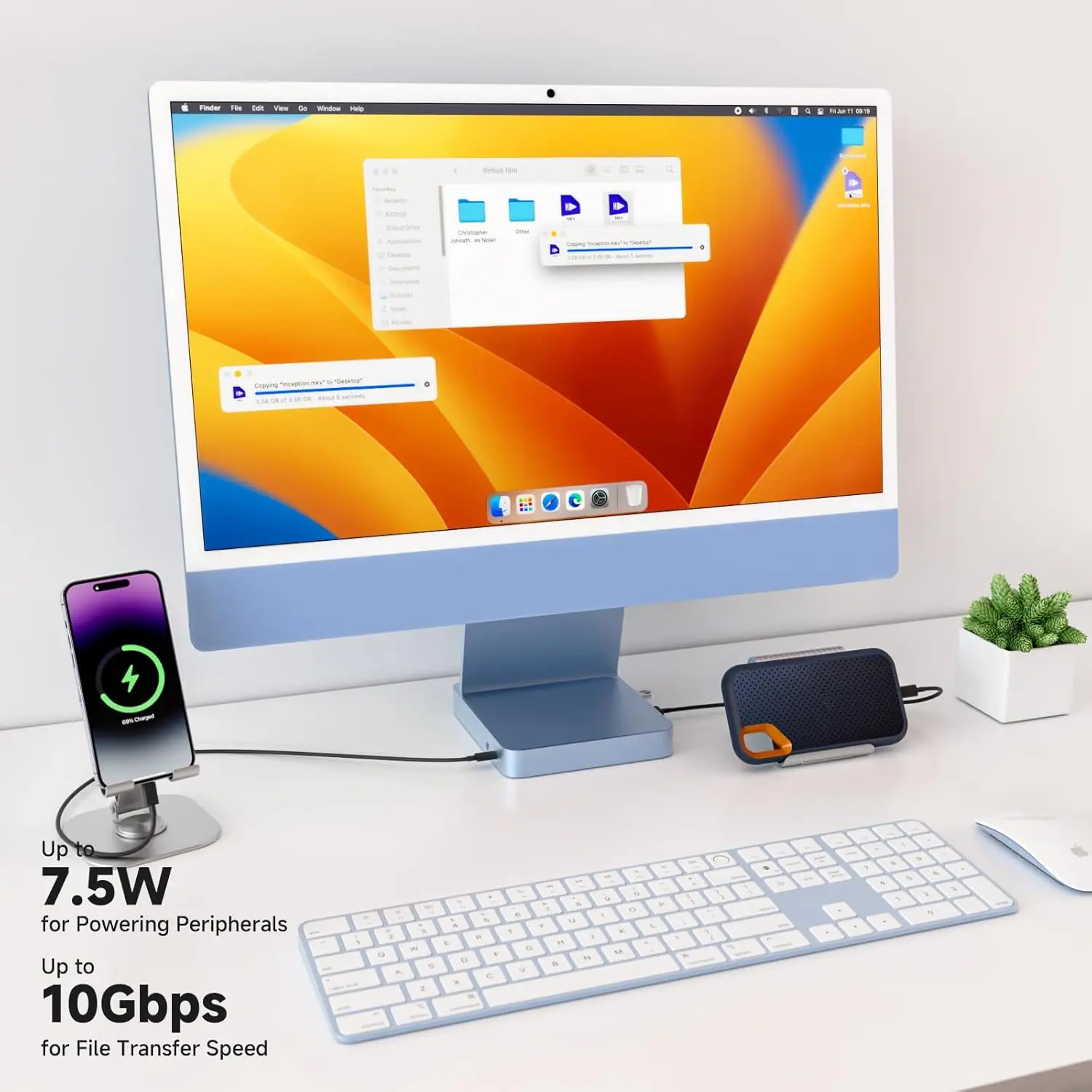 Minisopuru 11 في 1 iMac Hub لـ iMac 24 بوصة M1 M3 M4 مع 4K HDMI 2.5GbE 4TB M.2 SSD Case 10Gbps DATA SD/TF ملحقات iMac