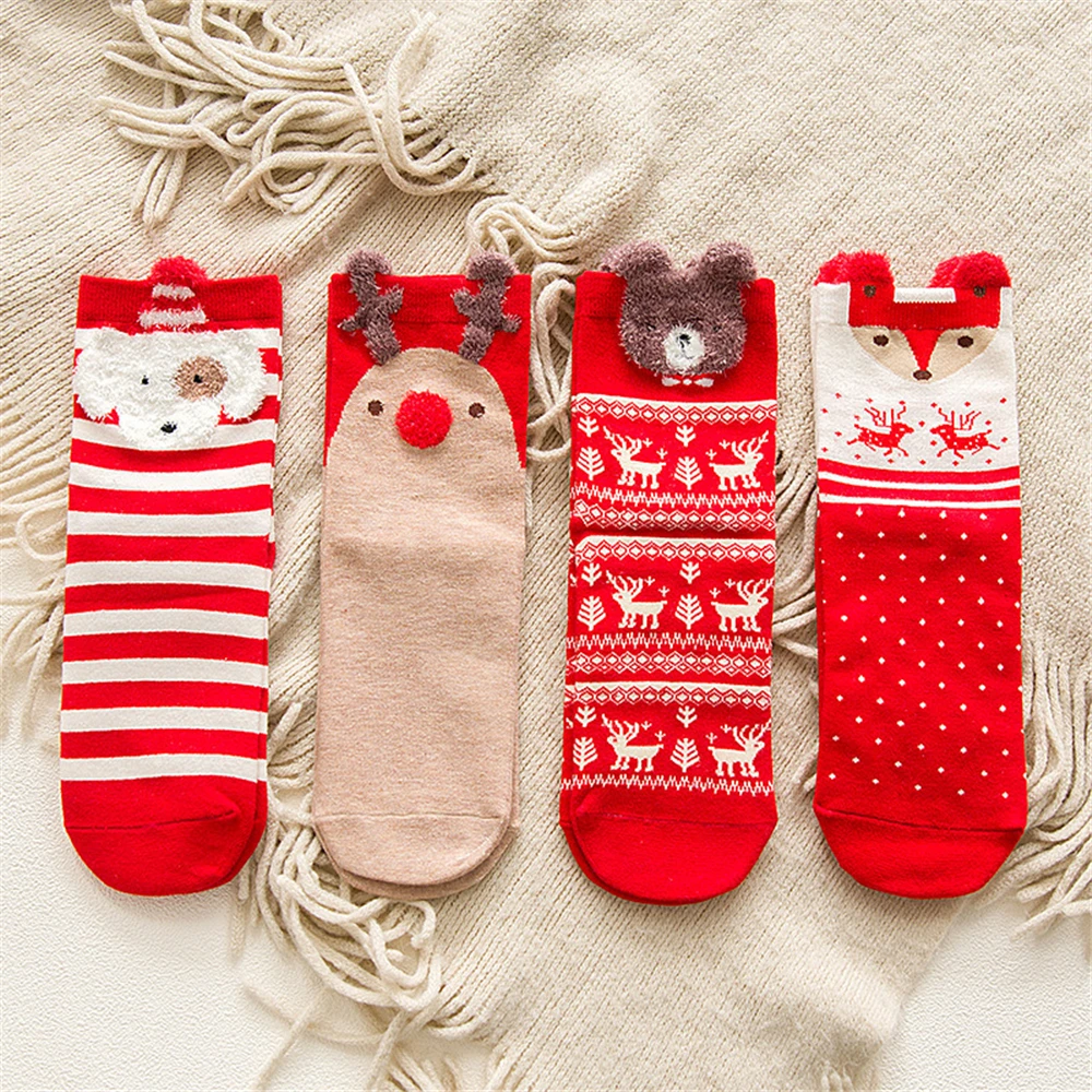 3 Paare/los frauen Casual Winter Weihnachten Socken Deer Fuchs Bär Hund Elch Baumwolle Cartoon Warme Weiche Sokken Weihnachten Geschenk dropship – Detail 8