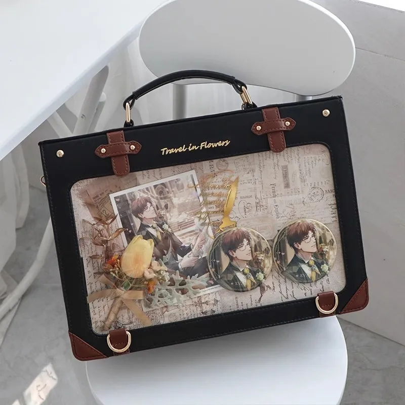 Y2K Preppy Style Large Capacity Ita Backpack Lolita Girl Transparent Crossbody Bag Fashion DIY Display Shoulder Bag Cute Handbag