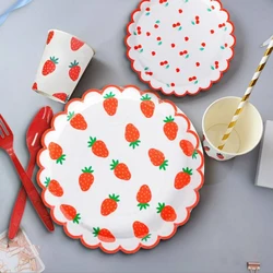 Lovely Disposable Dinnerware Pink Strawberry Paper Plates Napkin Cups Tableware Birthday Wedding Party Decoration