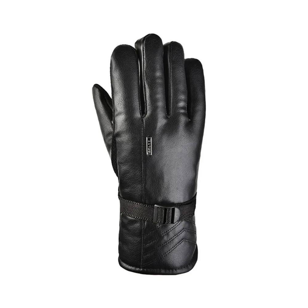 Men Winter Leather Gloves Warm Cotton Padded Waterproof Windproof Electric Bike Motorcycle Riding Sport Mittens