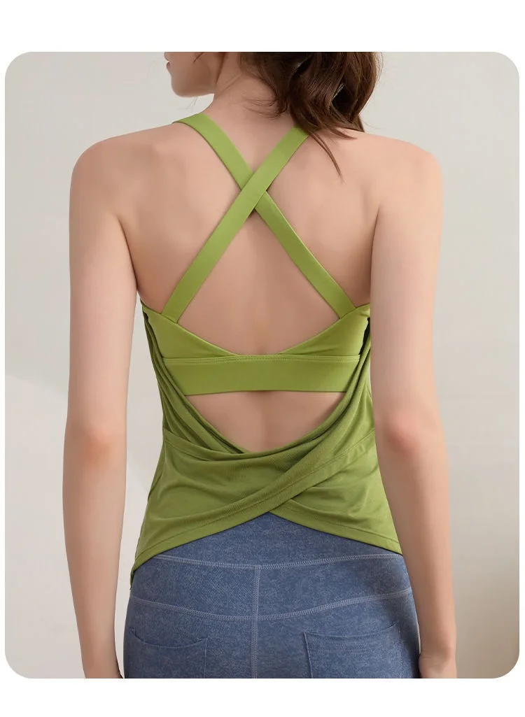 Täuschend echtes zweiteiliges Fitness-Top mit Brustpolster, Sport-Top, Lauf-Cross-Top, stoßdämpfend, Schönheitsrücken, Yoga-Anzug, ärmelloses T-Shirt – Detail 6
