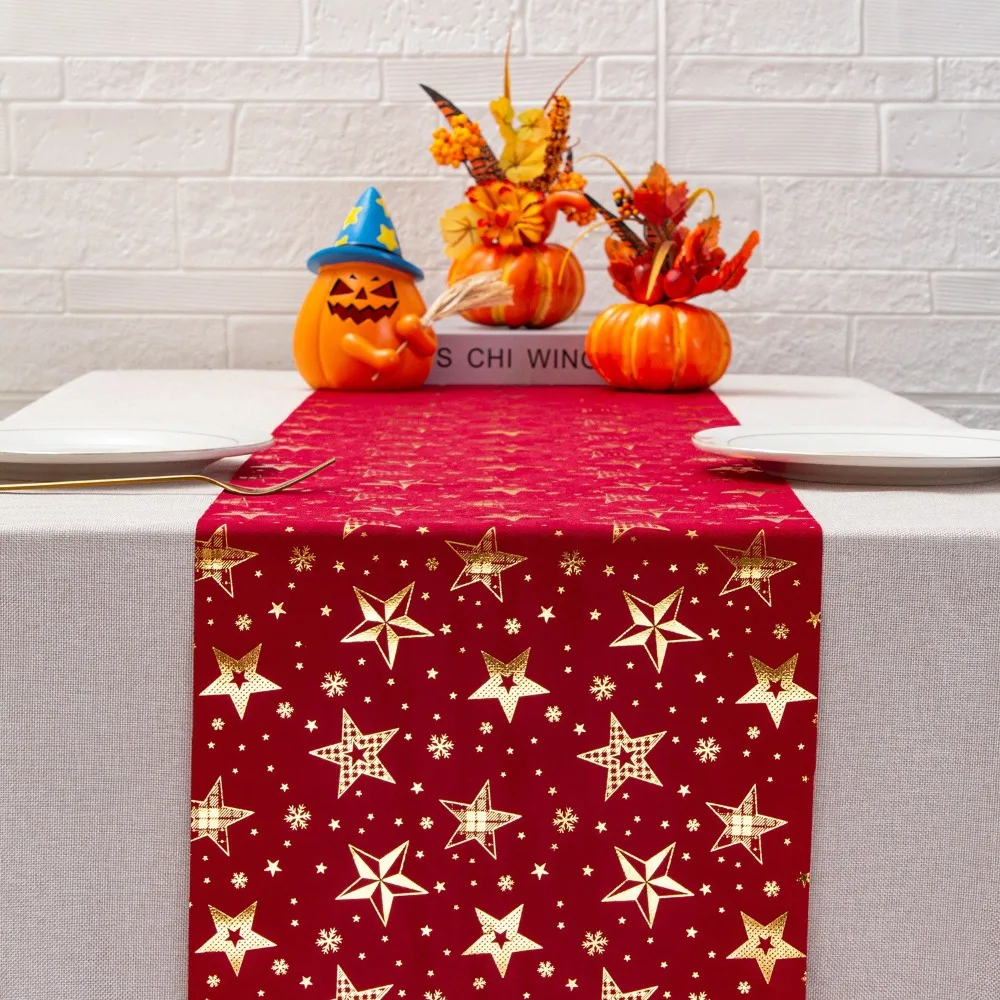 

Table Runner Polyester Christmas Tablecloth Home Supplies Navidad Table Runner Snowflake Printed Table Flag Christmas Season