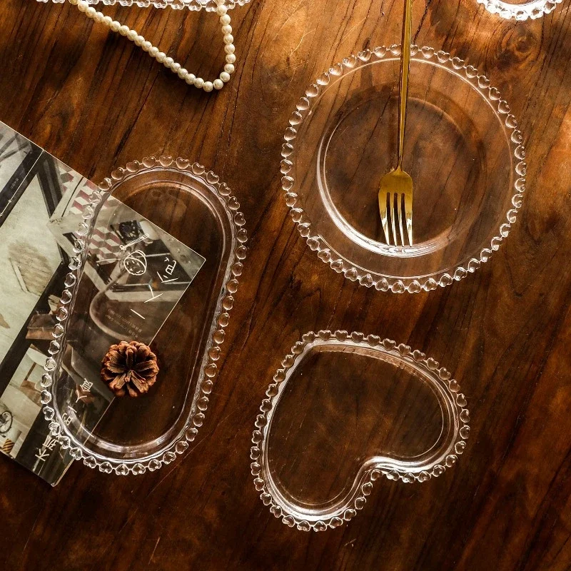 Luxury Style Heart-Edge Glass Dessert Bowl, Nordic Style Fruit & Snack Serving Plate,Elegant Afternoon Tea Party Centerpiece Use