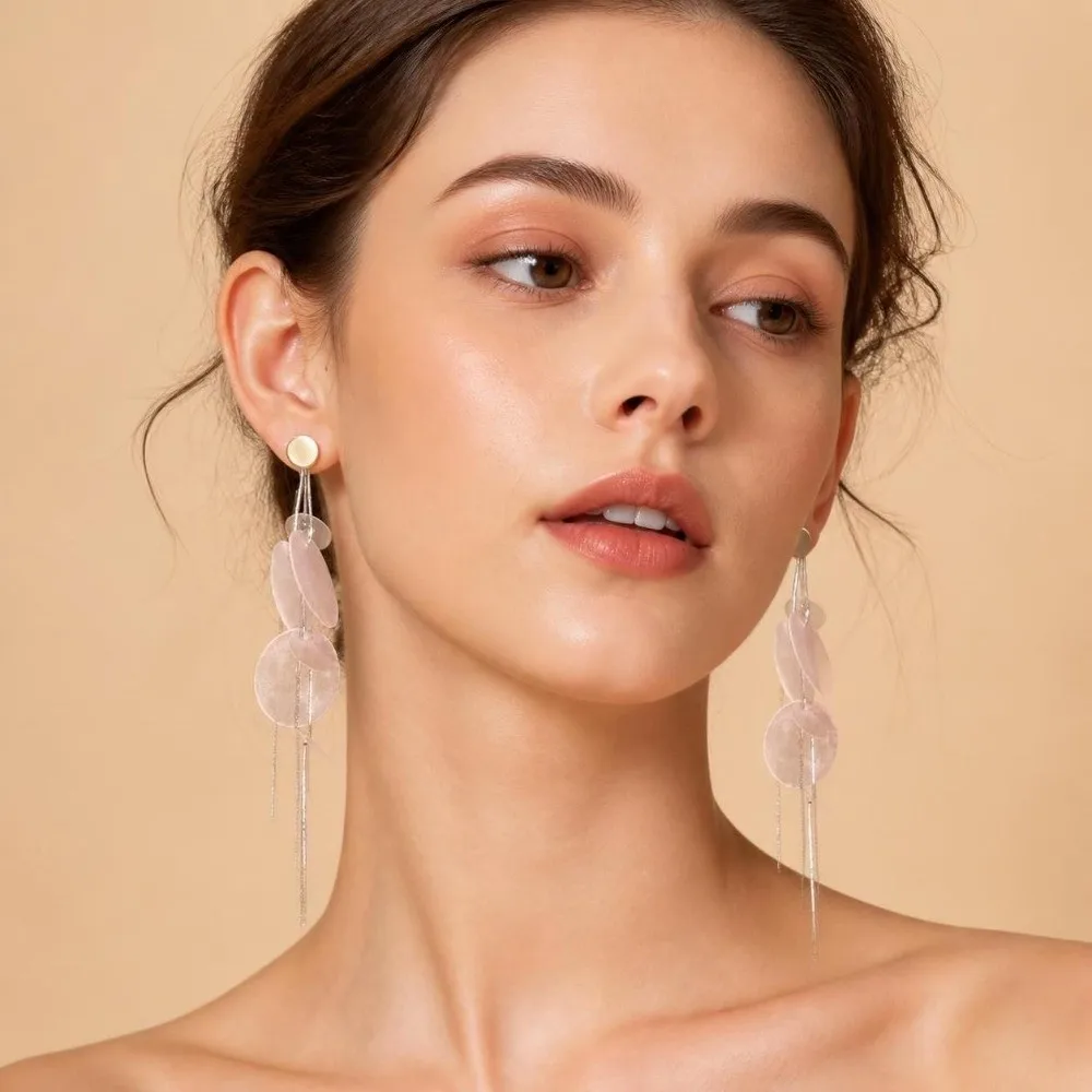 1pair Unique Round Shell Shell Tassel Earrings Lightweight Versatile Fringed Drop Earrings Metal Long Dangle Earrings Women