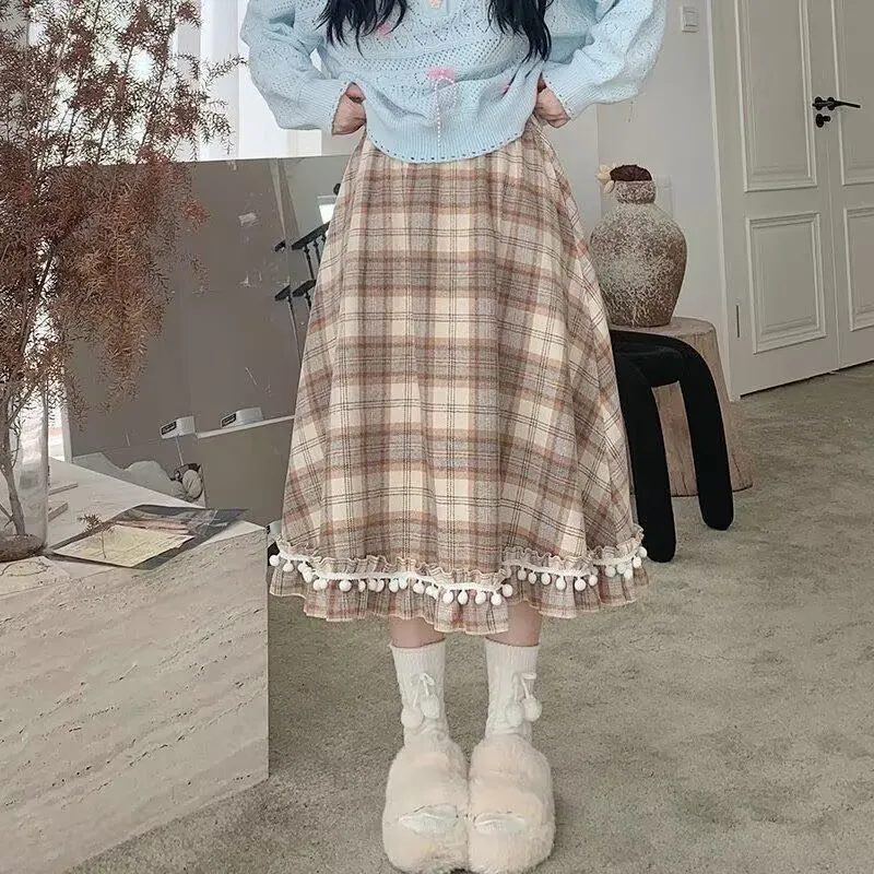 Lolita Plaid Skirt for Women Sweet Kawaii Chic Vintage Autumn Winter Preppy Style All-match Harajuku Kawaii Skirts Y2k Clothing