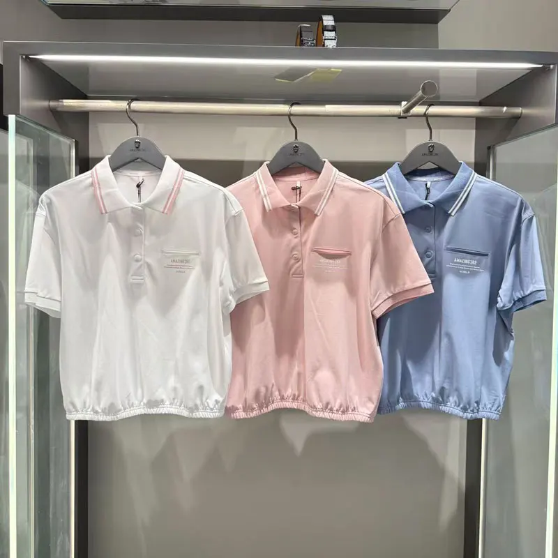 2026 Women's Golf Shirt Summer Cooling Short Sleeve Quick Dry Sports Top Korean Style Outdoor Casual T-Shirt