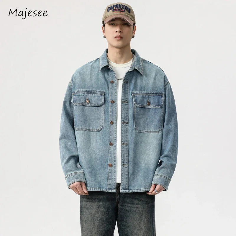 

american retro denim jackets men washed cargo coats Handsome casual streetwear Personality chaquetas hombre