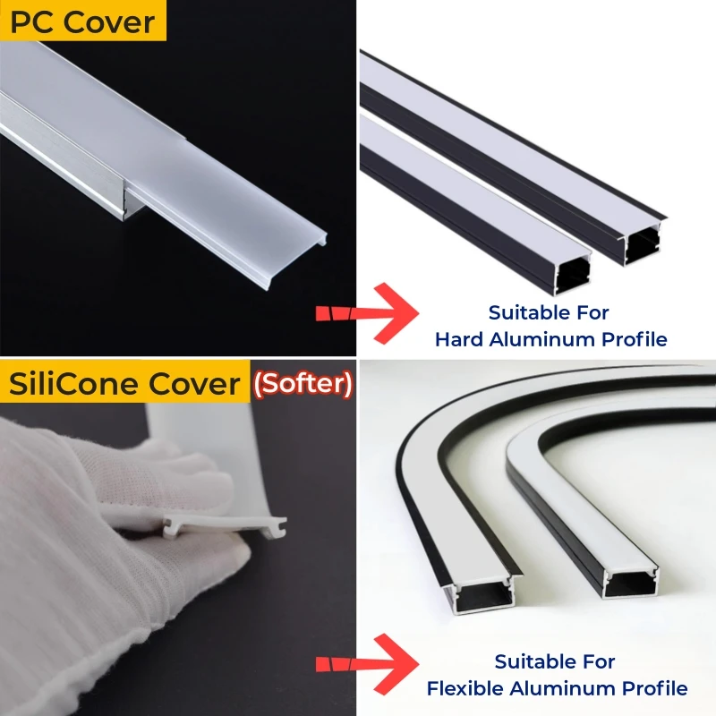 0.5m-10m LED Aluminum Profile Diffuser Black/White PC/Silicone Cover LED Strip Channel Flexible Replaceable Hard Bar Light Cover