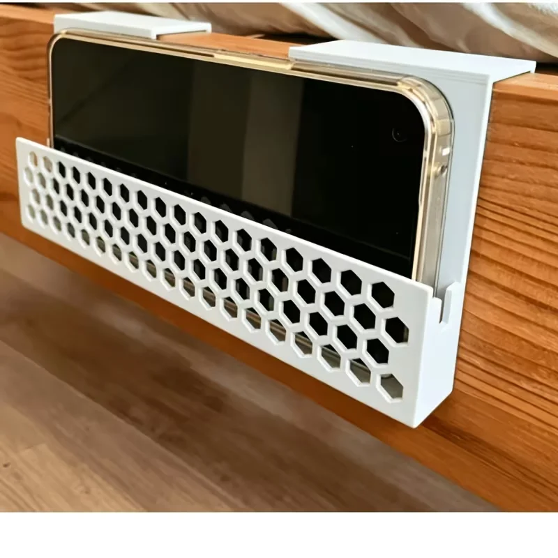 Honeycomb Hollow Design Hanging Bedside Phone Holder with Space-Saving Storage Slot Bed-Edge Organizer for Electronics
