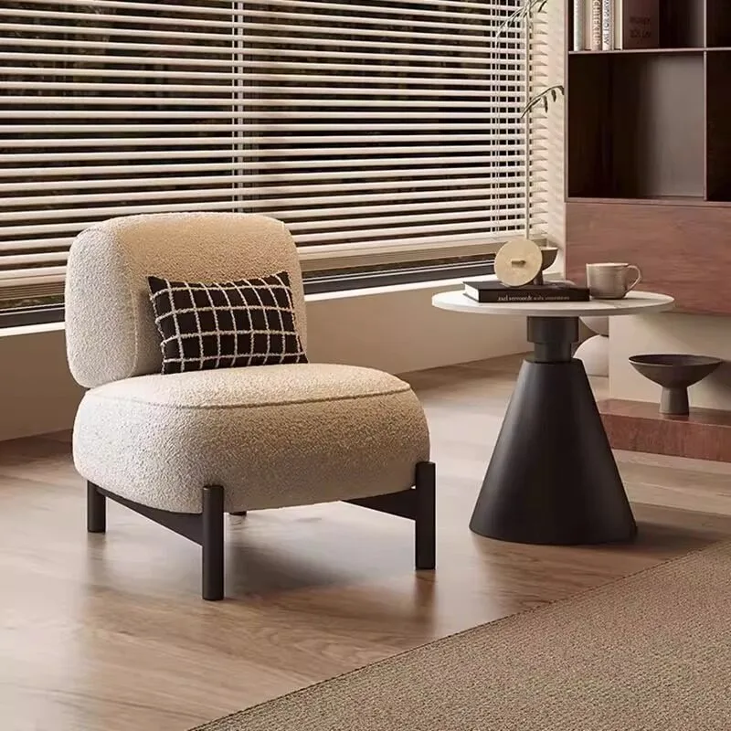 Cream Retro Style Living Room Single Sofa Designer Living Room Fabric Lamb Velvet Lounge Chair