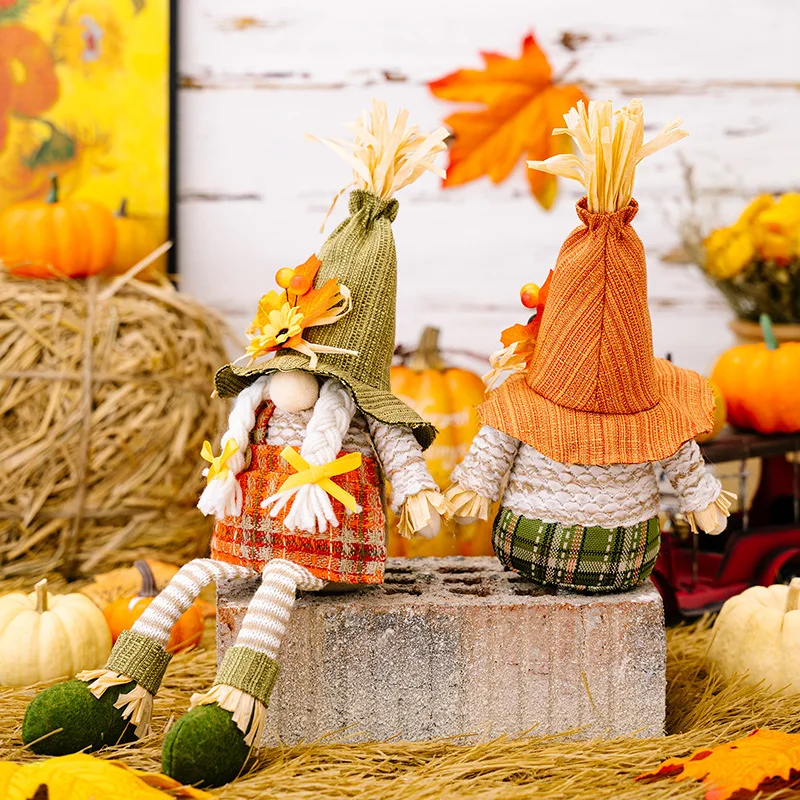 Scarecrow Gnome Thanksgiving Doll Pumpkin Maple Leaf Faceless Doll Harvest Season Ornament Home Tabletop Decorations