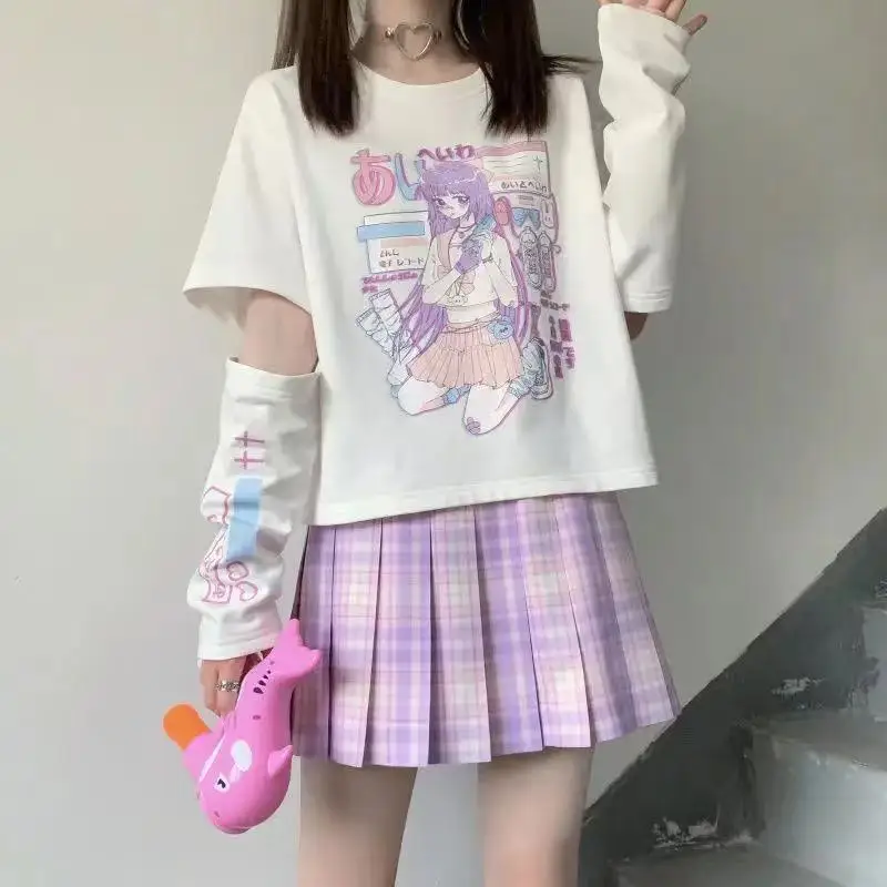 Japanese Streetwear E Girl Anime Tshirt Clothes With Arm Cover Graphic Top Harajuku Kawaii Summer Tops For Women 2024 T Shirt