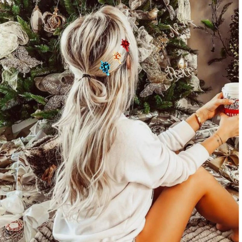 6 Stück Weihnachts-Haarnadel für Damen, Weihnachtsaccessoires, Legierungsmaterial, Weihnachtsschleifen-Haarnadel, Feiertags-Haarnadel, Weihnachtskostüm