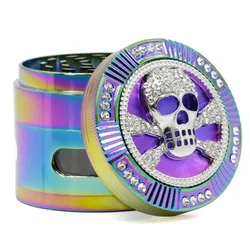 Tobacco Grinder Skull Shape 4 Layers 63mm Rainbow Color Zinc Alloy Herb Grinders Crusher