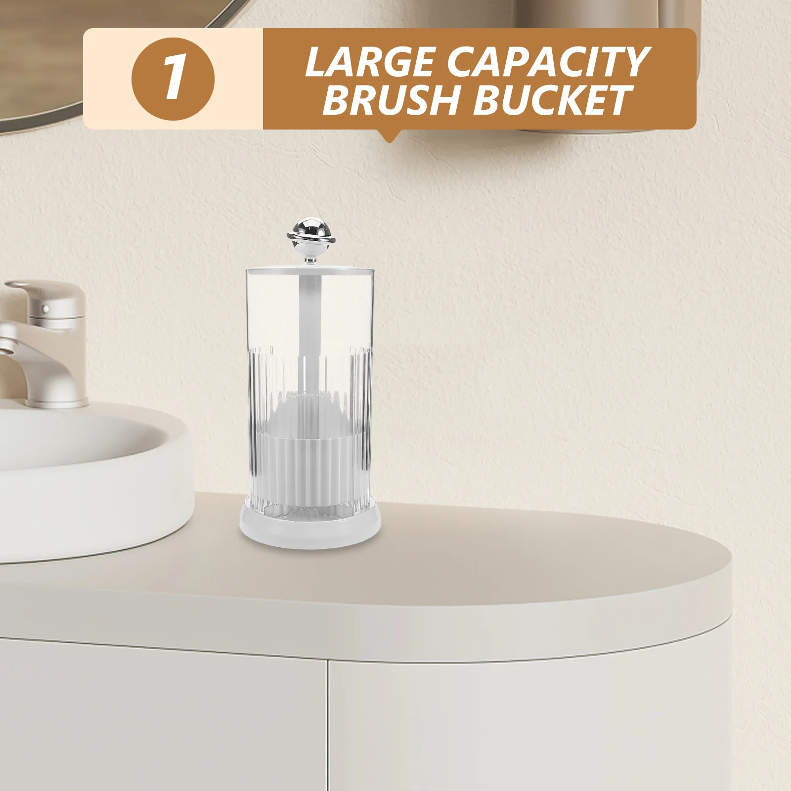 

Rotating Makeup Brush Holder Large Capacity Adjustable Height Organizer Dustproof Waterproof with Lid for Vanity