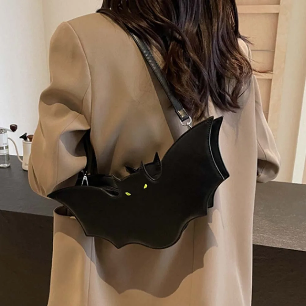 

Casual Bag PU Leather Bat Shoulder Bag Large Capacity 3D Halloween Handbag Black Individual Creative Animal Purse Women