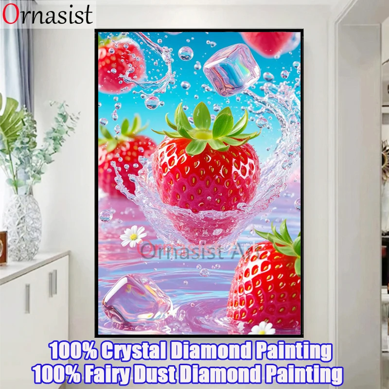 2025 nuevo 100% pintura de diamante de polvo de hadas fresa AB mosaico bordado punto de cruz de cristal completo arte de diamante fruta decoración del hogar