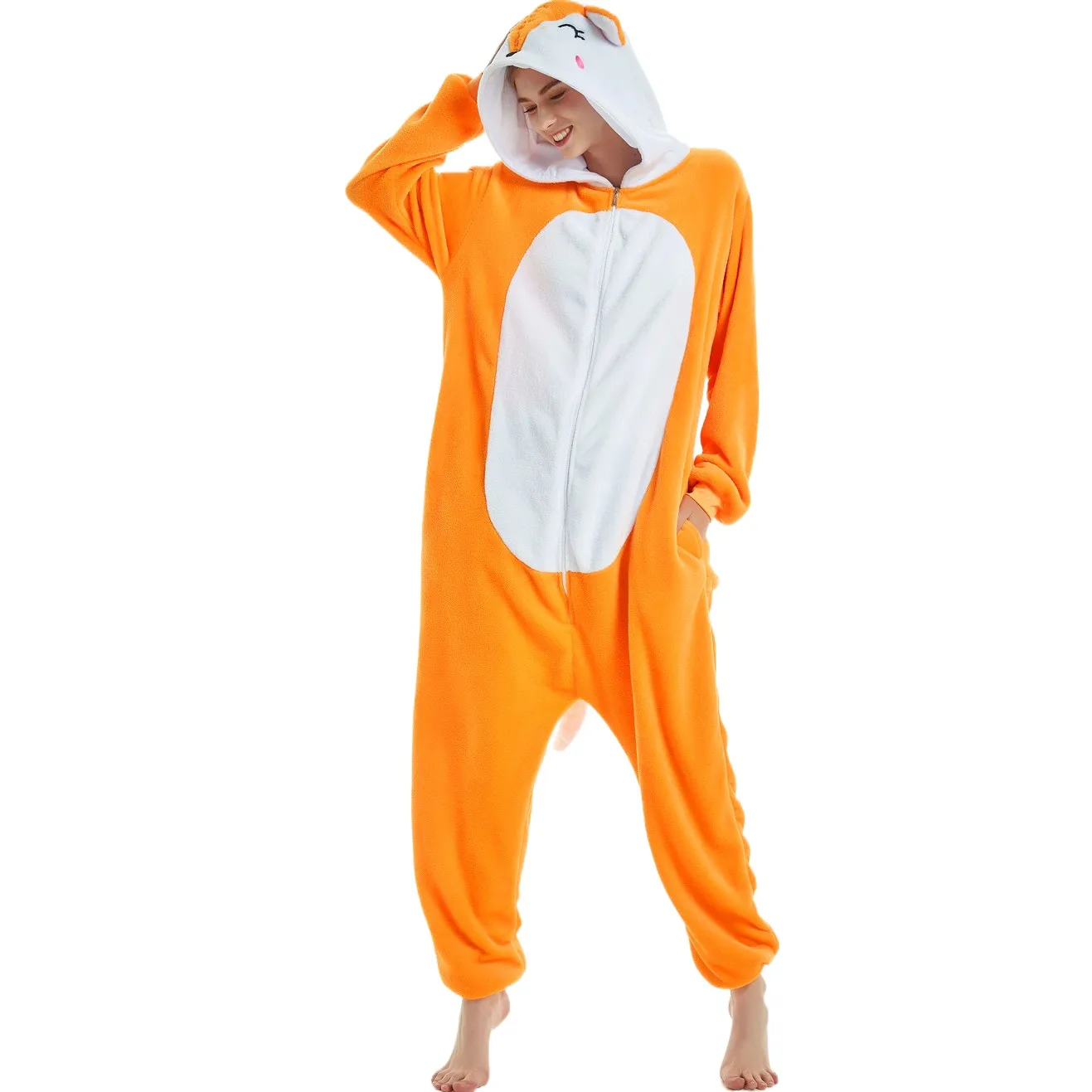 

Новые комбинезоны с лисой, комбинезон с мультяшными животными для женщин, мужчин, девочек и мальчиков, пижамы на Хэллоуин, забавные праздничные костюмы, зимние домашние комбинезоны, костюмы