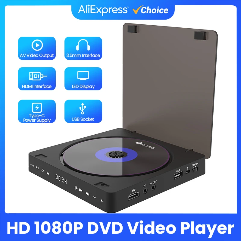 DVD Player for TV CD VCD HD 1080P Video Players Support HDMI AV Connect With USB Input Headphone 3.5mm Output LED Touch Screen