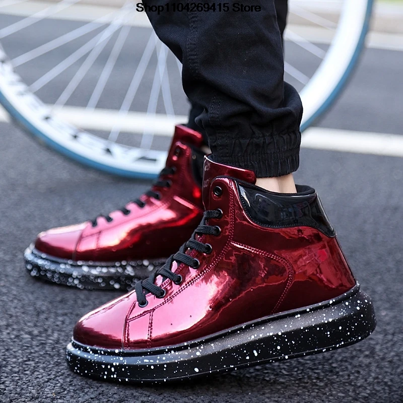 New Glossy patent leather Mens Womens Casual Shoes Wear-resistant Support Sports Shoes Fashionable Solid Color Walking Shoes