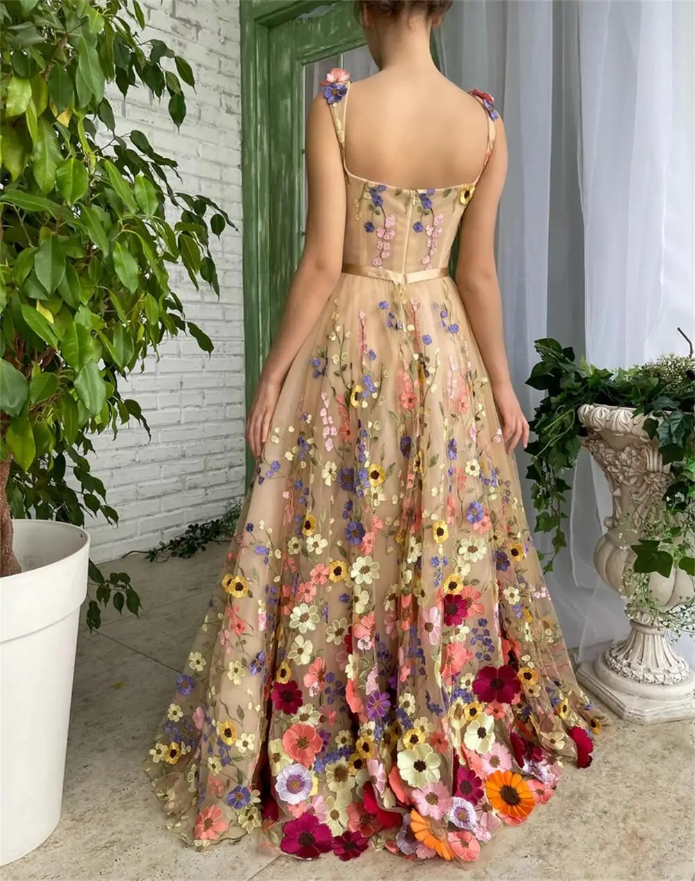 14655# Customzied Colorful 3D Flowers Wedding Gown Dress For Birthday Party Women Prom Evening Dresses With Belt