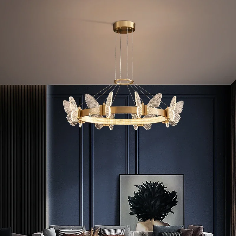 

BERTH Copper Butterfly Chandelier Luxury LED 3 Colors Hanging Light Specially Creative Decorative For Living Dining Room